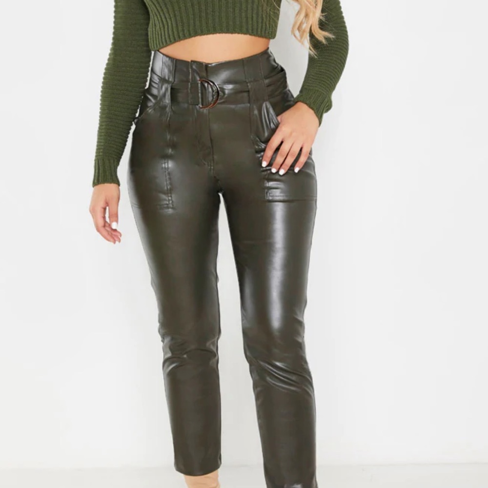 Khaki Leather waist Trouser